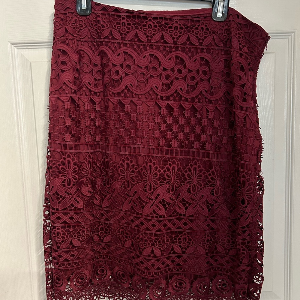 LOFT Elegant Lace Skirt in Rich Burgundy